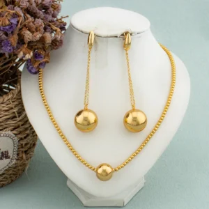 Parure de Bijoux Plaqué Or 18K Style Dubaï - Boules Dorées & Grandes Pendantes