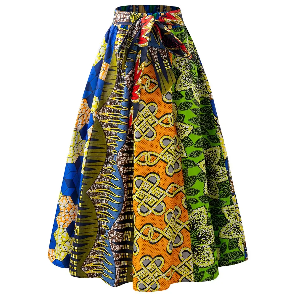 Jupe Longue Évasée en Tissu Wax Ankara - Style Kitenge & Motif Africain