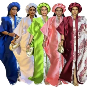 Robe Boubou Royale Bicolore & Foulard Assorti - Style Kaftan Luxueux
