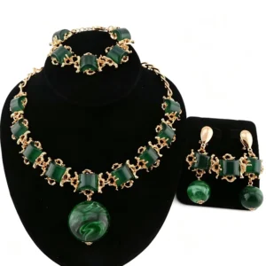 Parure de Bijoux Royale Dorée - Collier, Bracelet et Boucles d'Oreilles à Cristaux