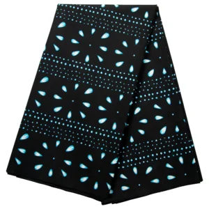Tissu Bazin / Wax Noir aux Motifs Géométriques Bleus (Batik)