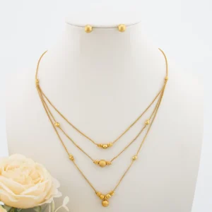 Parure de Bijoux Dorée - Collier Multi-Rangs à Perles et Boucles d'Oreilles Assorties