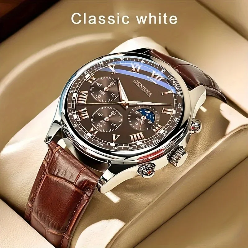 Montre de Luxe Geneva pour Homme - Style Business, Bracelet Cuir
