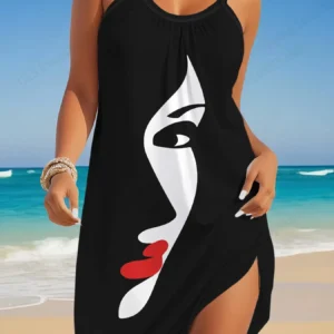 Robe d'Été Légère à Motifs Visage Artistique