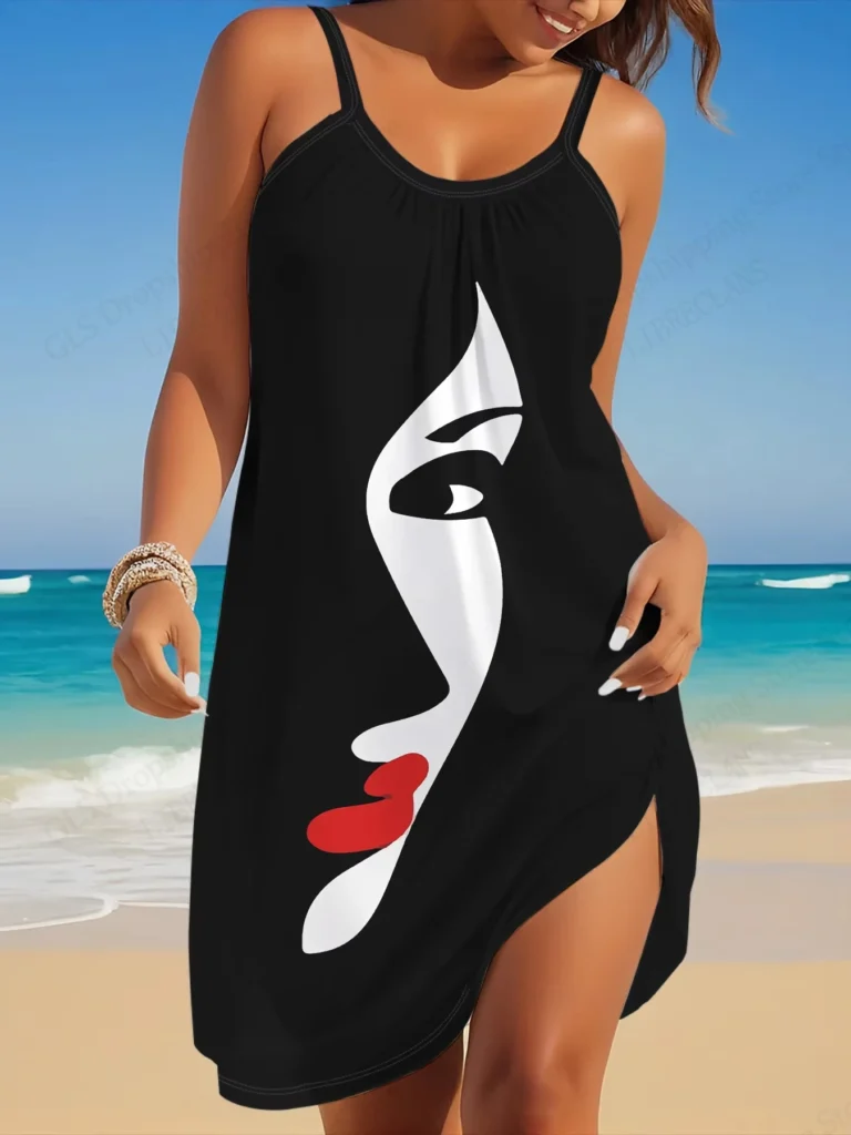 Robe d'Été Légère à Motifs Visage Artistique
