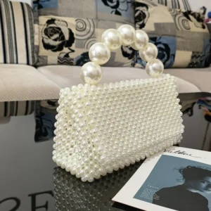 Sac Pochette de Mariage en Perles - Sac à Main Soirée Perlé Chic avec Poignée Perles Grandes
