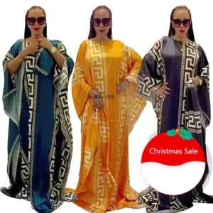 Robe Boubou Africain Longue Imprimé Numérique - Abaya Soirée Manches Chauve-Souris Tendance