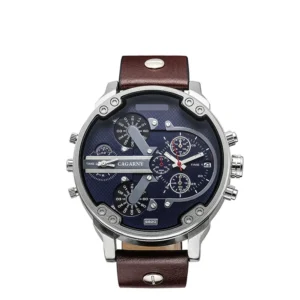 Montre Homme Édition Luxe Grand Cadran Multi-Fuseaux - Bracelet Cuir Véritable Style Diesel