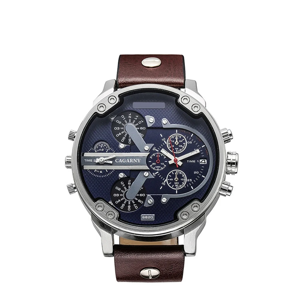 Montre Homme Édition Luxe Grand Cadran Multi-Fuseaux - Bracelet Cuir Véritable Style Diesel